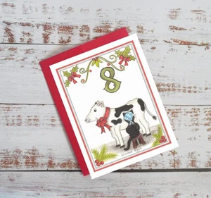 12 días de Navidad, estilo gato, ocho criadas un ordeño, tarjeta #1074 - Imagen 1 de 2