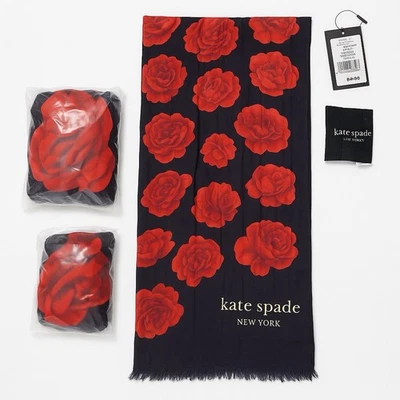 Kate Spade New York Encantadora Bufanda Oblonga Rosa - Rojo Floral - 6 pies x 28 pulgadas - Nueva con Etiquetas Foto 1 de 4