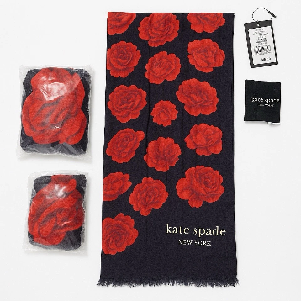 Kate Spade New York Encantadora Bufanda Oblonga Rosa - Rojo Floral - 6 pies x 28 pulgadas - Nueva con Etiquetas Foto 1 de 4