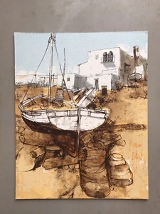 Bernard Dufour, Hafenansicht, abstrakt moderne Malerei Gemälde Öl Acryl Painting - Bild 1 von 5