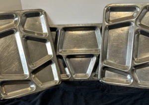Lot of 3 Vintage Carrollton USN Military Stainless Steel Divided Chow Food Trays - Picture 1 of 11