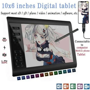 10 x 6inch 8192 Levels Graphic Drawing Tablet Digital Tablet & Drawing Pen Black - Picture 1 of 10