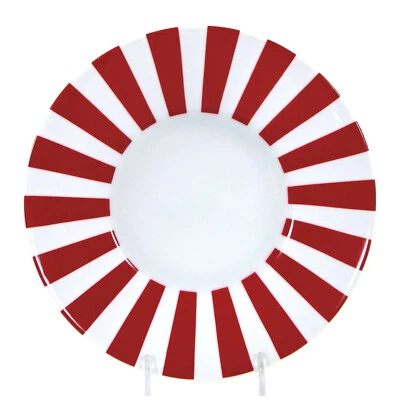 Crate & Barrel PEPPERMINT STRIPE 8.25" Salad Dessert Plate Red White Christmas - Image 1 of 4