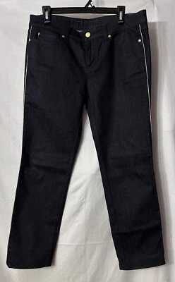 Pantalones de mezclilla Alexander McQueen Italia para mujer lavado oscuro elásticos detalles dorados talla 48 Foto 1 de 4