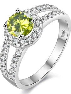 Silver Green Colour Cubic Zirconia Hollow Wedding Engagement Ring J510 - Picture 1 of 4