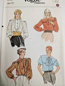Vogue 8159 Top Blouse Bow Tie Sewing Pattern Ladies 12 UC VTG Button Up Dressy - Picture 1 of 8