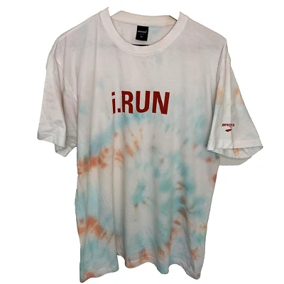 Brooks Camiseta Hombre XL Blanco Rojo Tie Dye Irún Algodón Zapatos para Correr Mercancía Foto 1 de 4