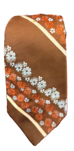 Vintage Crestfield Brown Flowered Neck Tie 100% Polyester 1970s, 1980s, 1990s - Picture 1 of 8