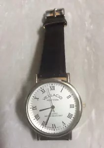 Vellacio Men's Watch Round Silver Dial Roman Numeral Hours Brown Leather Band! - Picture 1 of 2