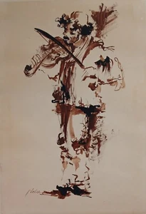 Street Violinist ISRAELI ARTIST WATERCOLOR PAINTING JUDAICA - Picture 1 of 1