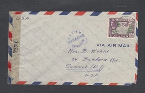 NETHERLANDS CURACAO 1940s TWO WWII CENSORED AIRMAIL COVER TO NEW JERSEY USA - Picture 1 of 4