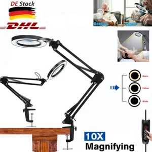 Lupe mit Licht Ständer 10X stufenlos dimmbare LED-Schreibtischlampe Lupenleuchte - Bild 1 von 10