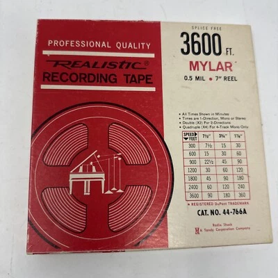 Realistic Recording Tape 3600 FT. Mylar 0.5 MIL 7" Reel Type 44-766A - Image 1 of 4