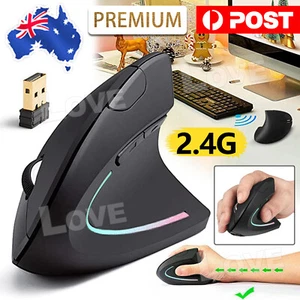 USB VERTICAL WIRELESS ERGONOMIC MOUSE RGB GAMING 2400 DPI 2.4 - Picture 1 of 9