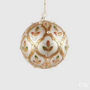 EDG Enzo De Gasperi Addobbo Natale Palla Vetro Fiori D 10 Cm White Gold 1 Pz - Imagen 1 de 1