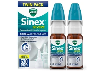 Vicks Sinex SEVERE Nasal Spray, Original Ultra Fine Mist, 2-Pack, 0.5 FL OZ - Picture 1 of 8