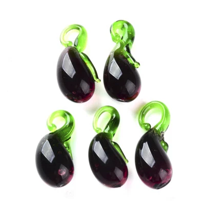 10 piezas dijes de berenjena de murano hechos a mano púrpura para hacer joyas 21~23x9~10x8~9 mm Foto 1 de 2