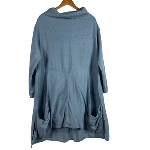 Abito Vasna Cotone Lagenlook Manica Lunga Bubble Blu Made in Italy Donna L - Foto 1 di 6