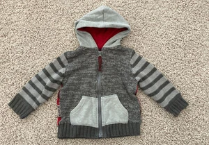 NAARTJIE KIDS Boys Gray Striped Long Sleeve Zip Front Hooded Knit Sweater 12-18 - Picture 1 of 7