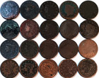 20 Different Copper Large Cents Lot 1812 Classic Head, 11 Matron, 8 Braided Hair