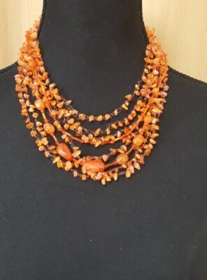  Unikat! Luftiges Collier Kette aus Karneol Edelsteinen Natur 8 Reihen 43-55cm - Bild 1 von 3