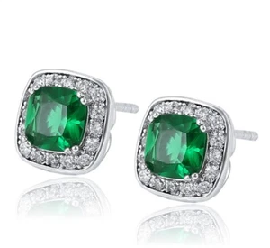 Luxus Ohrringe Ohrstecker Zirkonia Kristall Grün 750er Weißgold 14K vergoldet - Bild 1 von 8