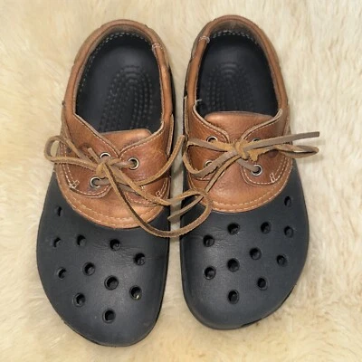 Crocs Islander Pitcrew Boat Shoes Clogs Brown Tan Black Men's Size 8 Women’s 10  - Image 1 of 4