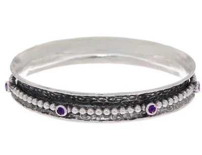 NWOT OR PAZ STERLING SILVER 925 SPINNING AMETHYST BEADED BANGLE MADE ISRAEL PZ - Image 1 of 4