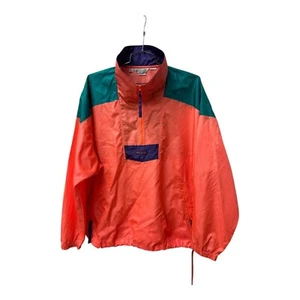 Vintage Columbia Radial Sleeve Windbreaker Pullover Quarter Zip Jacket Neon XL - Picture 1 of 10