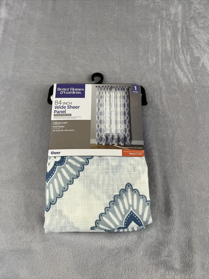 Better Home & Gardens 84 inch wide sheer panel Diamond Medallion 50in W x 84in L - Image 1 of 4