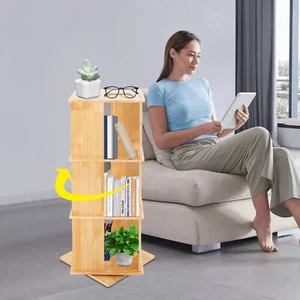 3 Tiers 360 Rotating Bookshelf Display Floor Standing Wood Bookcase Storage Rack - Picture 1 of 12