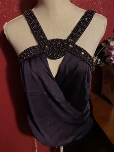Top de mujer puntada de amor talla M hermoso púrpura con cuentas rosa rosa roja - Imagen 1 de 3