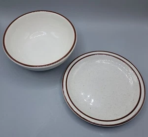 Syracuse China Corporation Bread Plate & Soup Bowl Off-white Speckled Brown Trim - Picture 1 of 8