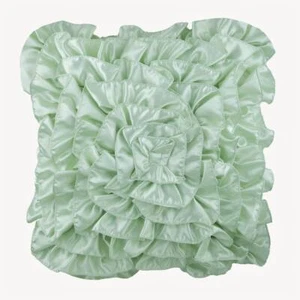 Decorative Cushion Cover Green 16"x16" Square Satin Ruffles - Mint Green Ruffles - Picture 1 of 3