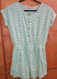 Old Navy Cotton Knit Girls XL (14-16) One Piece Green Wave Romper Shorts - Picture 1 of 5