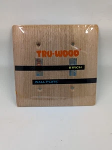 Genuine Birch Hardwood Veneered Double Switch Plate Tru-Wood Cover Vintage Metal - Picture 1 of 8