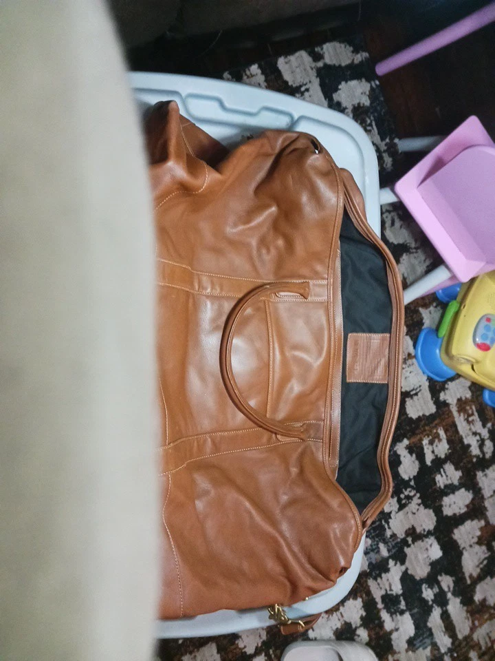 COACH Vintage Cabin Bag 502 Leather Travel Duffle w Strap British Tan Brass 90's - Image 1 of 4