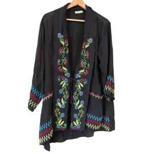Kyla Seo Embroidered Viscose Top Black Embroidery Floral, Size Large - JW Vibes - Picture 1 of 7