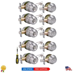 5 Stück gleichschließend Satin Nickel Eingangstürgriffe & Riegel Set-ANSI Klasse 3 - Bild 1 von 10