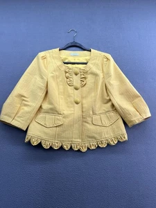 Jade Jacket Womens Medium Ruffle Trim Button Front 3/4 Sleeve Pockets Retro Styl - Picture 1 of 12