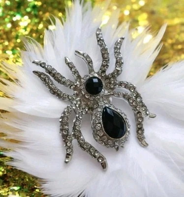  Großer Ring verstellbar  Spinne Strass /klar silberfarben/schwarz Modeschmuck  - Bild 1 von 4