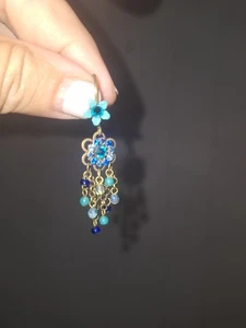 Michal Negrin Earrings Light Blue Crystals Long Chandelier Statement Retro Db1 - Picture 1 of 3