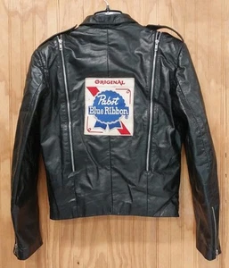 Vintage Pabst Blue Ribbon Beer Leather Lined Jacket Free Shipping - Picture 1 of 4