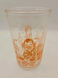 Vintage 1953 Howdy Doody treno pagliaccio arancione Welch's jelly jar bicchiere succo - Foto 1 di 7