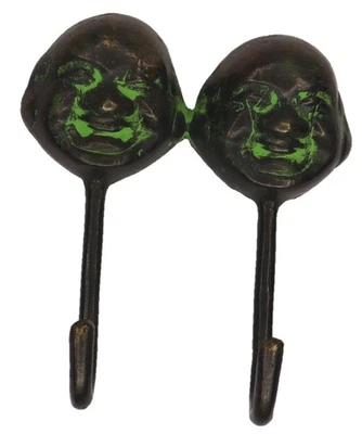 Smiling Face Shape 2 Hook Antique Style Handmade Brass Cloth Wall Hanger Hook - image 1 of 4