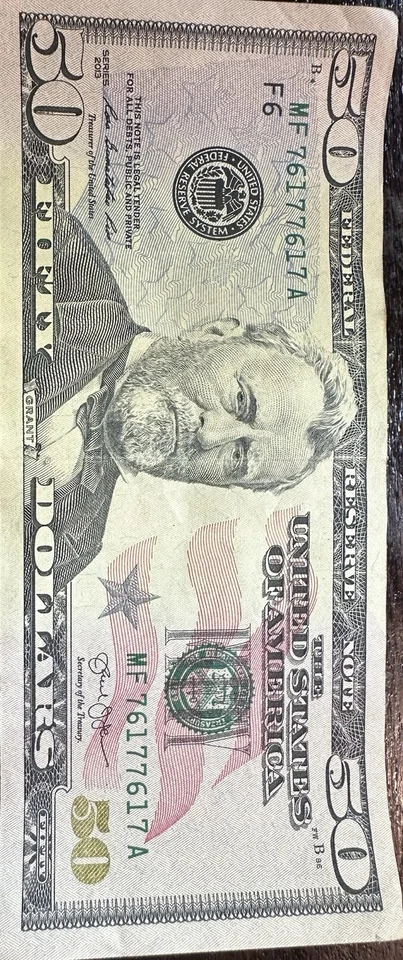 2013 $50 Trinary Repeater  (MF76177617A) ( Lot 80 ) See Description & Photos  - Image 1 of 2