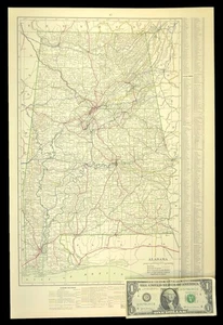 1914 Antique Map of ALABAMA Railroads Map ORIGINAL Atlas Map L&N Railroad DATED - Picture 1 of 12