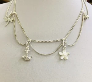 925% Silver Solid Dangle Ball & Flower Fine- Ankle 9.65GM 10 Inches - Picture 1 of 7