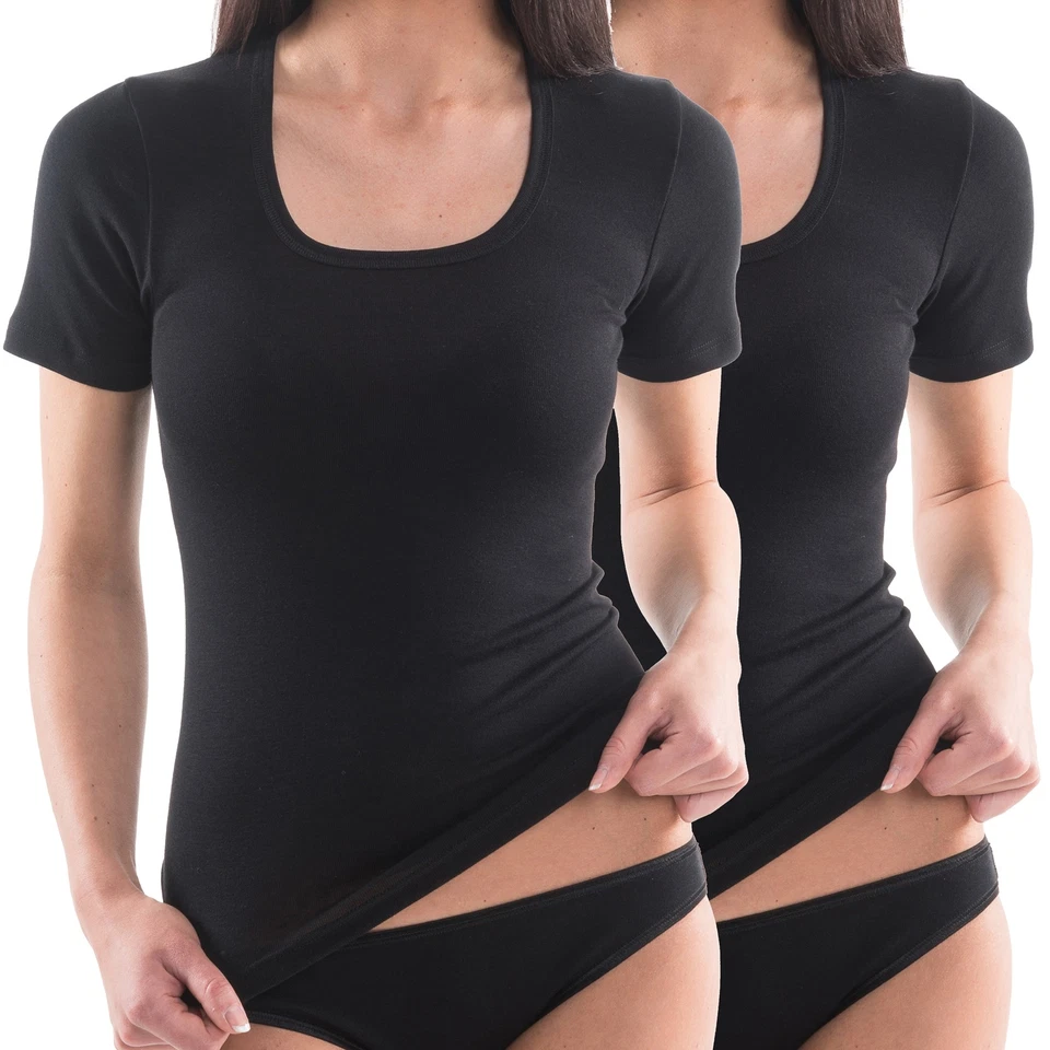 HERMKO 17815 2er Pack Damen kurzarm Shirt mit Karree-Ausschnitt Baumwolle/Modal
