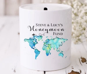 Honeymoon Savings Fund Personalised Ceramic Money Box Gift Idea - Picture 1 of 2